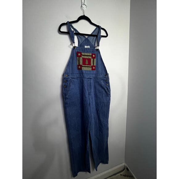 Vintage Christmas Overalls with Patchwork Size Large from Christopher Banks - Picture 1 of 6